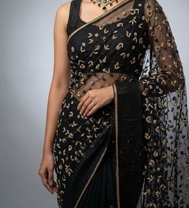 Designer Black Net Saree