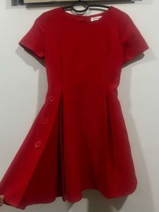 Red A-line Dress with Button Detail