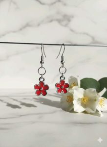 Red Flower Dangle Earrings