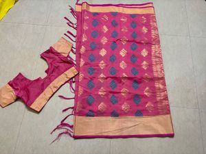Light pink cotton saree with blouse