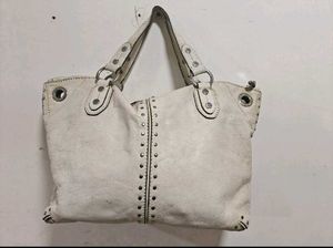 Michael Kors White Astor Leather Studded Bag