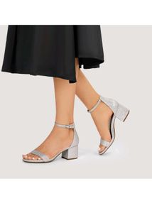 Sparkling Silver Block Heel Sandals