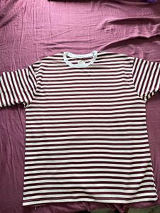 Maroon & White Striped T-Shirt