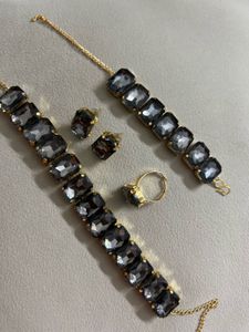 Elegant Grey Stone Jewellery Set