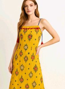Yellow Floral Print Tassel Dress
