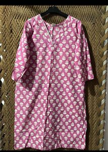 Pink Block Print Cotton Kurta