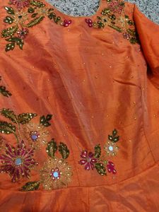 Elegant Orange Embroidered Gown
