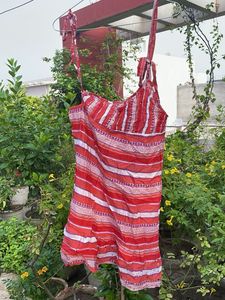 Boho Red &amp; White Striped Spaghetti Strap Top