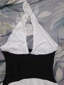 Elegant White &amp; Black Halter Dress