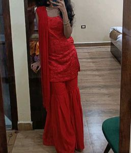 Red Sharara Set