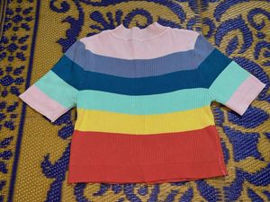Rainbow Striped Ribbed Knit Top