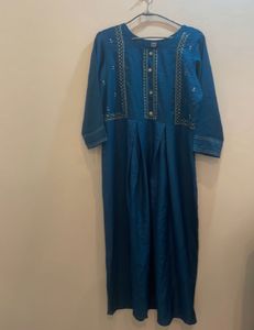 Teal Embroidered Kurti Dress