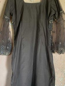 Embellished Grey Kurta with dupatta set