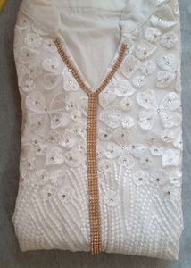 Elegant White Embroidered Kaftan
