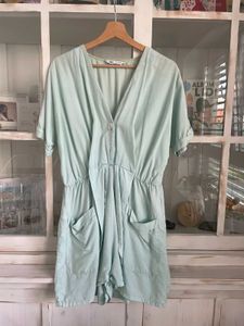 Zara Light Blue V-Neck Romper with Belt