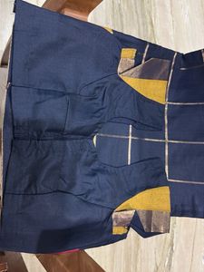 Elegant Navy Blue Saree with Gold Checks