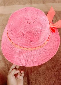 Pink Straw Sun Hat with Ribbon