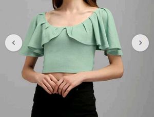 Green Scoop-Neck Crop Top