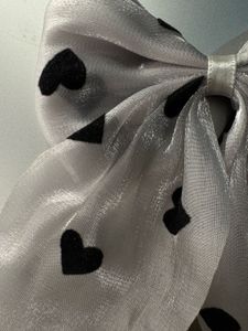 Cute Heart Silver and Grey Print Hair Bow