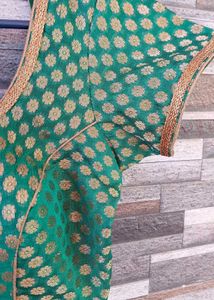 Elegant Emerald Green Brocade Blouse