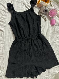 Chic Black Textured Romper