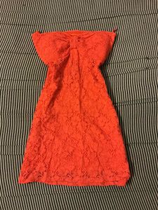 Coral Lace Strapless Mini Dress