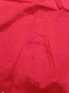 Bright Red And Yellow Kantha Stitch Semi Silk Sare