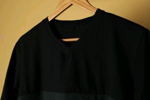 Black Green Panel V Neck Tshirt- Brand New