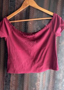 Maroon Off-Shoulder Button-Up Top