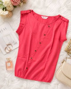 Vibrant Coral Button-Up Sleeveless Top
