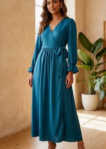 Elegant Teal Green Wrap Maxi Dress