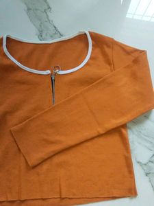 Orangy coralish Cropped Zipper Top