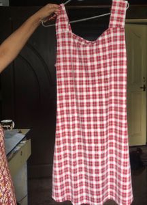 Red and White Square Neck Mini Dress
