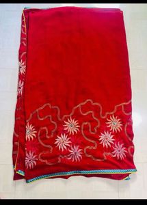 Beautiful Red Embroidered Saree