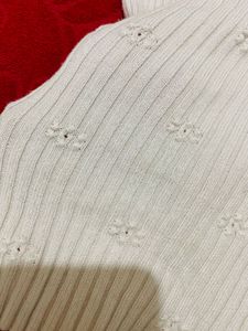 Cream Ribbed Knit Sweater