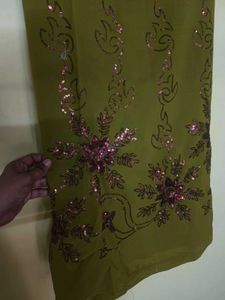 Embellished Olive Green Saree