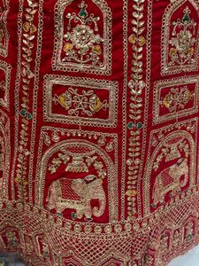Red &amp; Gold Embroidered Lehenga Choli Set