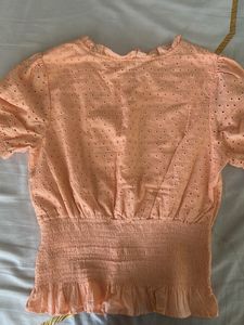 Peach Smocked Eyelet Top