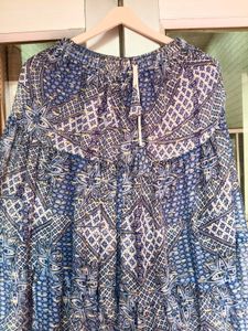 Bohemian Blue Print Tiered Skirt
