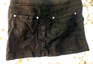 Black Denim Mini Skirt with Zipper Details