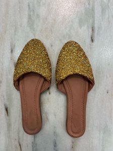 Glam Gold Beaded Pointed Toe Mules