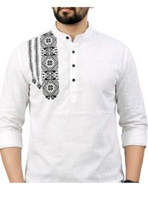 Men's White Kurta with Black Embroidery