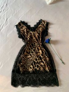 Lingerie Nightgown Leopard Print Lace Trim