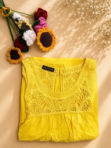 Yellow dress with Intricate Crochet Neck