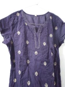 Elegant Dark Purple Kurti with Gold Motifs