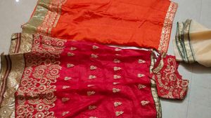 Orange &amp; Red Lehenga Choli Set