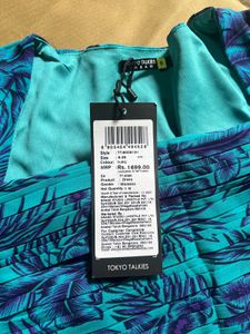 Blue Tropical Print Short Sleeve Dress