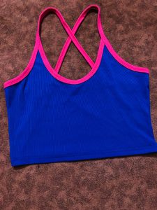 Blue Crop Top with Pink Trim