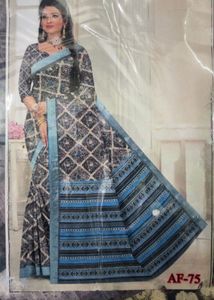 Beautiful Blue & Grey Printed Saree