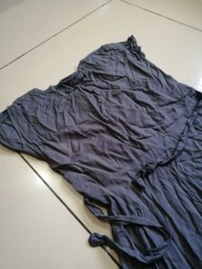Chic Grey Ruffle Detail Midi Dress